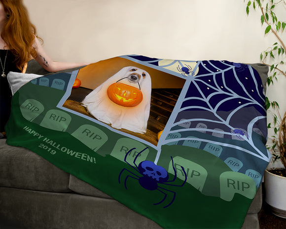 Personalized Halloween Photo Throw Blankets - Along Came a Spider